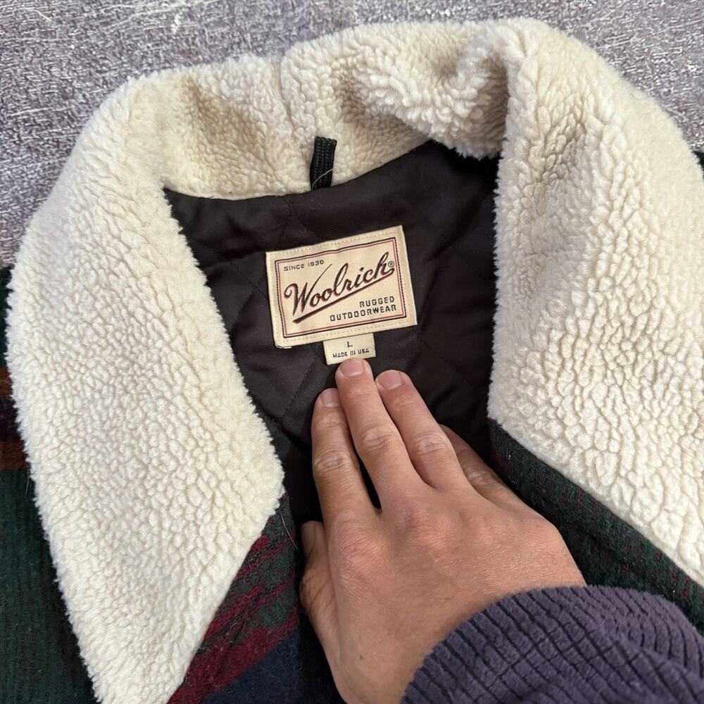 Men's Vintage Woolrich USA Green Dumb And Dumber Tribal Aztec Wool Jacket Sz L - Picture 3 of 5